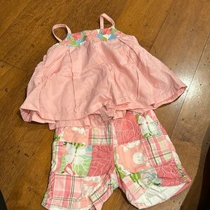 Janie & Jack girls set 6-12 months embroidered tank & patchwork shorts *cute*